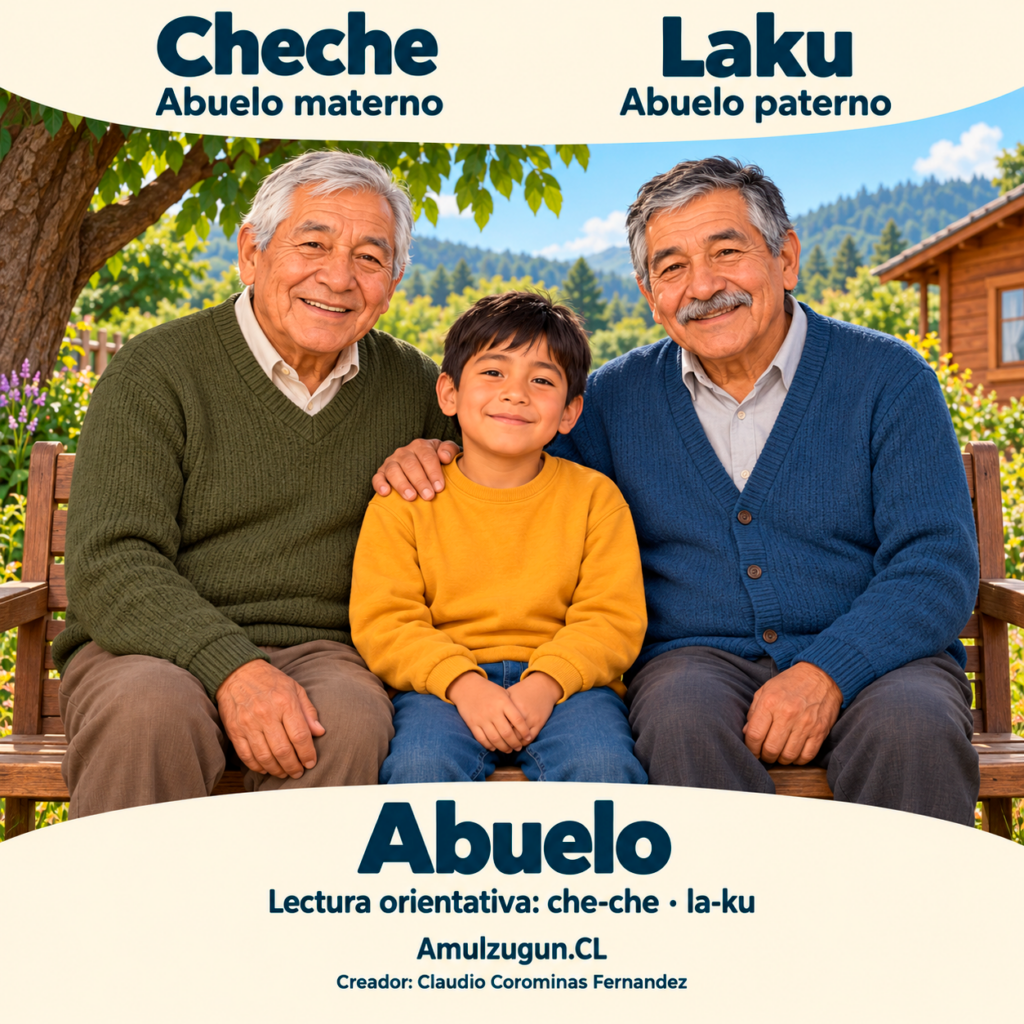 Abuelo — ilustración educativa original de Amulzugun.CL