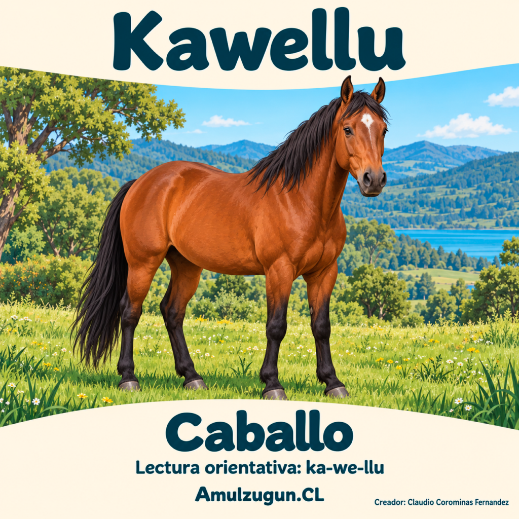 Caballo — ilustración educativa original de Amulzugun.CL