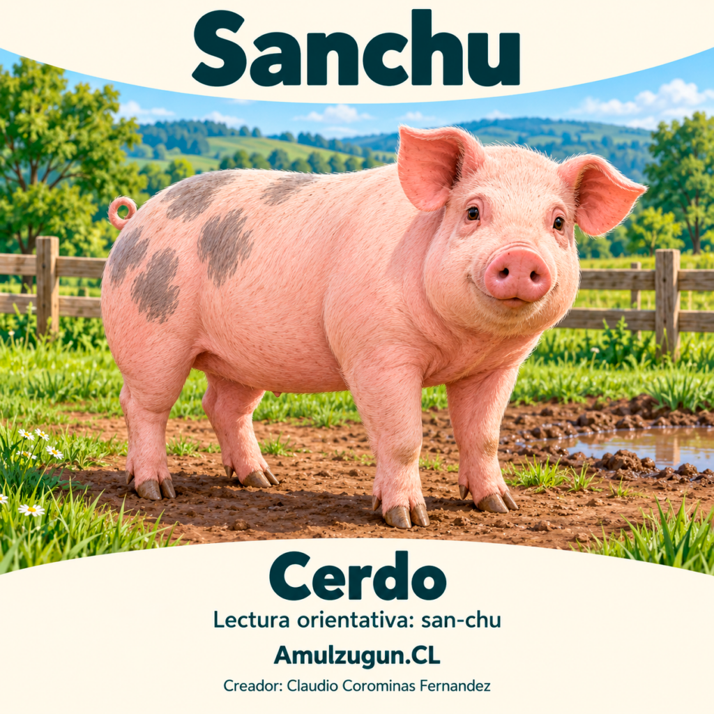 Cerdo — ilustración educativa original de Amulzugun.CL