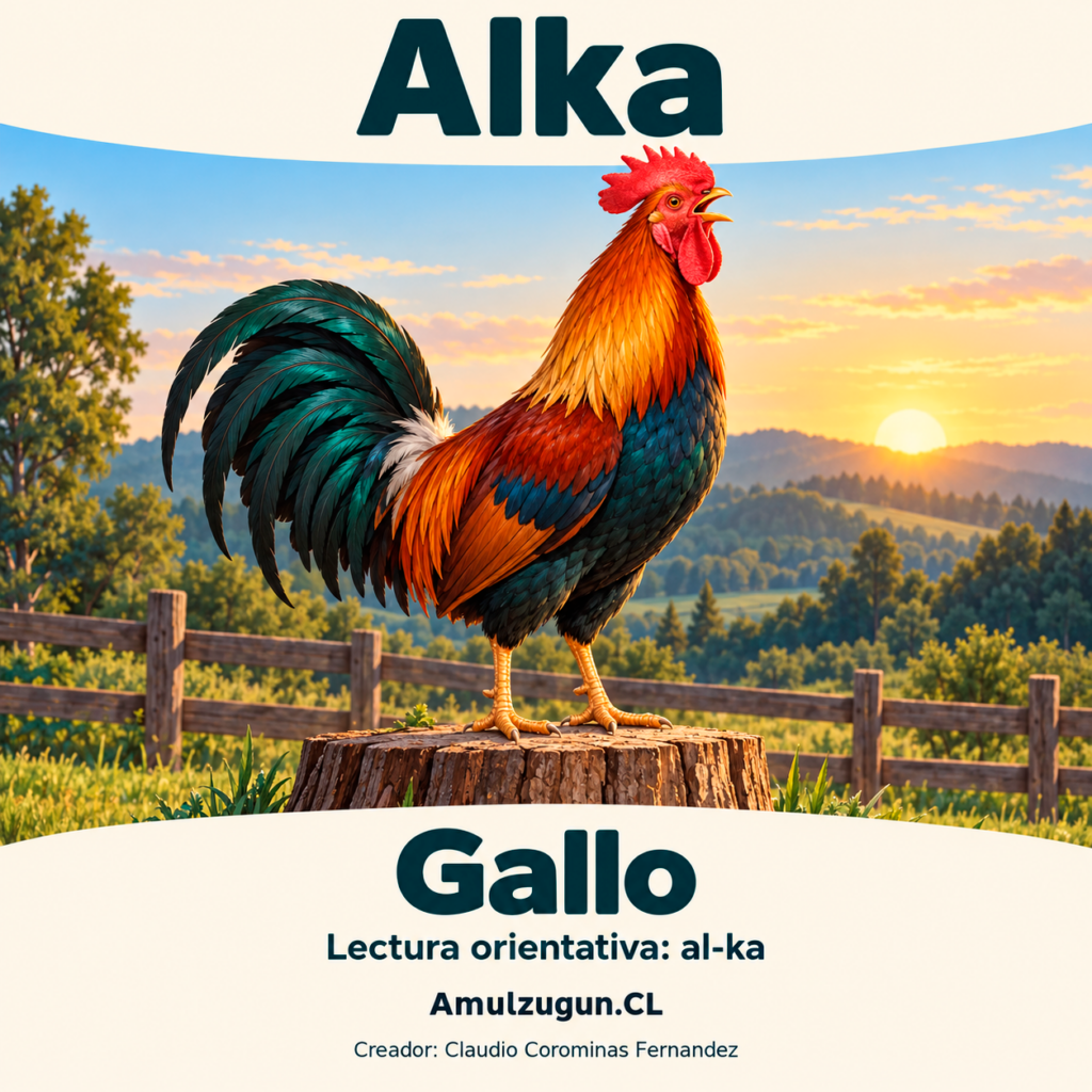 Gallo — ilustración educativa original de Amulzugun.CL