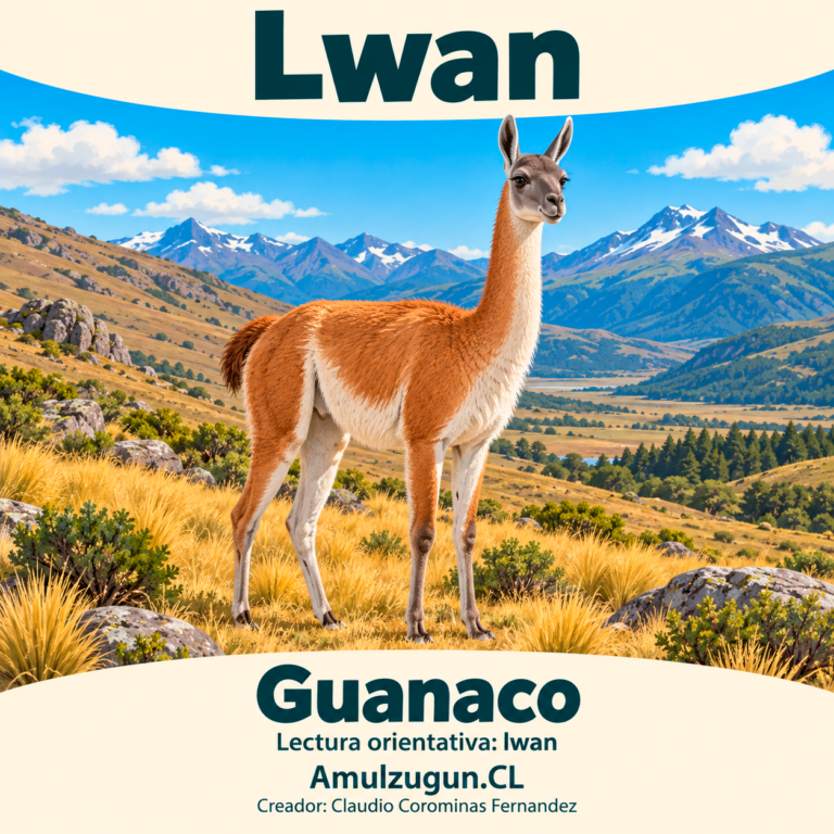 Guanaco — ilustración educativa original de Amulzugun.CL
