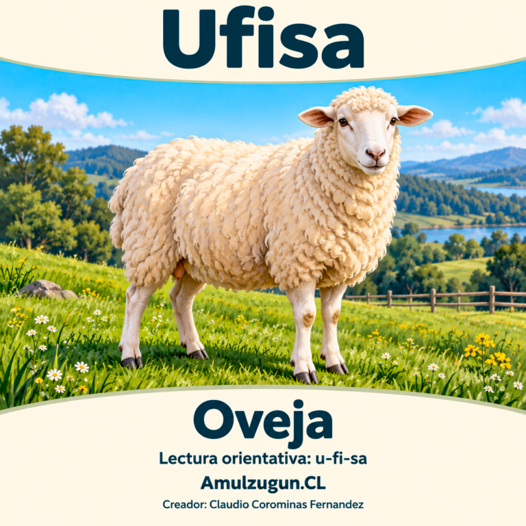 Oveja — ilustración educativa original de Amulzugun.CL